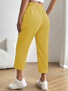 SHEIN LUNE Women's Solid Color Simple Daily Trousers - Yellow - View 2