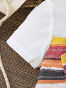 SHEIN Summer Baby Girl's Cute Vacation Knit Striped Short Sleeve T-Shirt With Bowknot, Elastic Waist Loose Pants Set