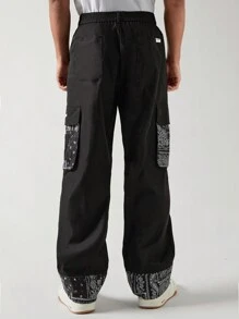 Manfinity VCAY Pantalon long tissé décontracté à patchwork pour homme - Noir et Blanc - Voir 2