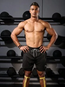 男士時尚透氣休閑運動短褲，束口短褲 - 黑色 - 查看 3