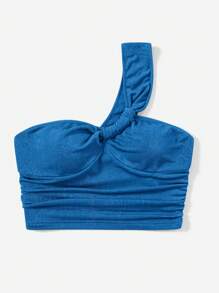 SHEIN EZwear One Shoulder Women's Solid Color Simple Daily Top - Blue - View 3