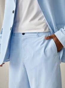 Manfinity VCAY Woven Casual Suit Shorts Set - Dusty Blue - View 5