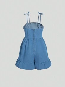 SHEIN Teen Girl Fashionable & Elegant Casual Denim Jumpsuit With Cute & Personalized Suspender Straps