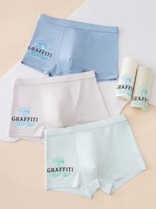 Tween Boy 5pcs/Pack Graffiti & Letter Printed Comfortable Breathable Boxers - Multicolor - View 1