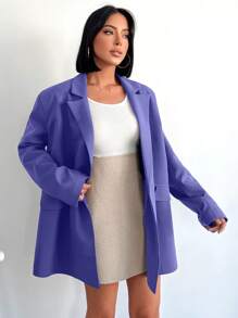 SHEIN Cottnline 翻領寬鬆雙排扣西裝外套 - 紫色 - 查看 3