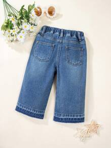 Baby Girl New Casual Fashion Retro Washed Denim Shorts - Dark Wash - View 2
