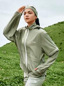 In My Nature Chaqueta deportiva de mujer para exteriores, ideal para viajes urbanos, mangas desmontables, doble uso, ligera, corte holgado, abrigo con capucha