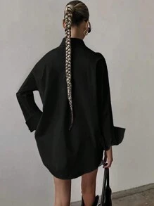 QIANZHIDU Elva Women Solid Color Loose Long Sleeved Business Interview Commuting Casual Relaxed Feeling Simple Shirt Back To School Clothes Graduation Office Spring Summer Autumn