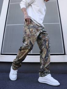 Manfinity EMRG 男士樹枝印花牛仔工裝褲 - 彩色 - 查看 6