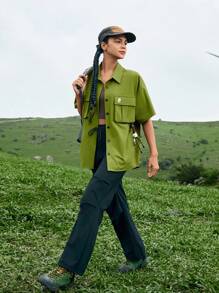 In My Nature Camicia casual da donna a maniche corte senza fantasia per uso esterno