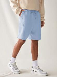 Manfinity VCAY 男款束口腰帶休閒寬松針織短褲，附帶口袋 - 藍色 - 查看 7