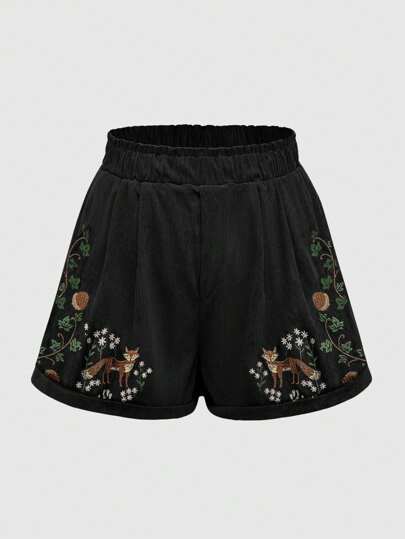 Fairycore Plus Size Women's Embroidery Decorated Simple Daily Shorts