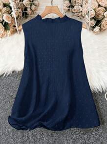 SHEIN LUNE Women's Plus Size Plain Sleeveless Daily Basic Shirt - Navy Blue - View 2