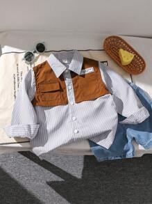 SHEIN 男童休闲拼色条纹夹克，春夏