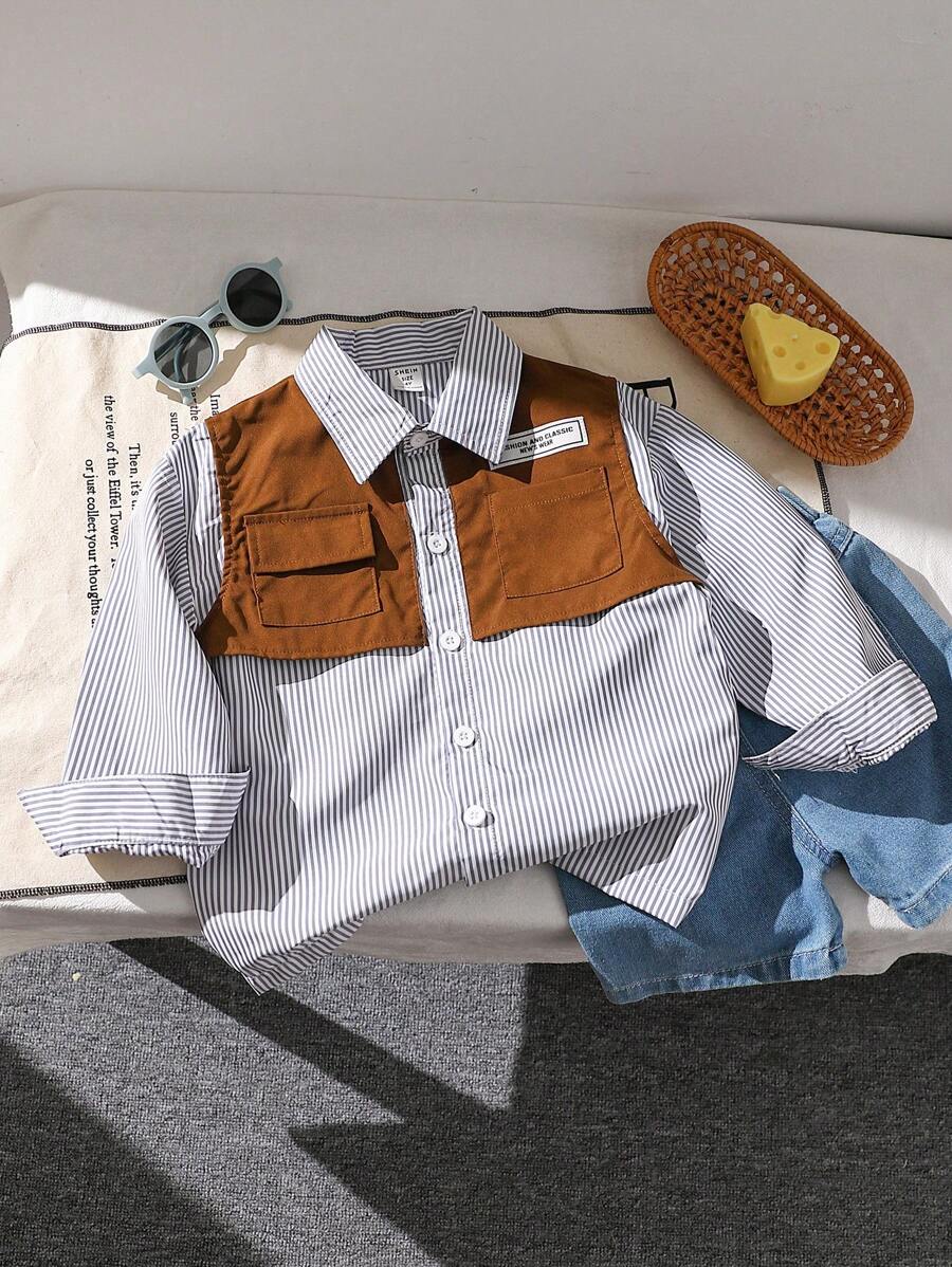 SHEIN 男童休闲拼色条纹夹克，春夏