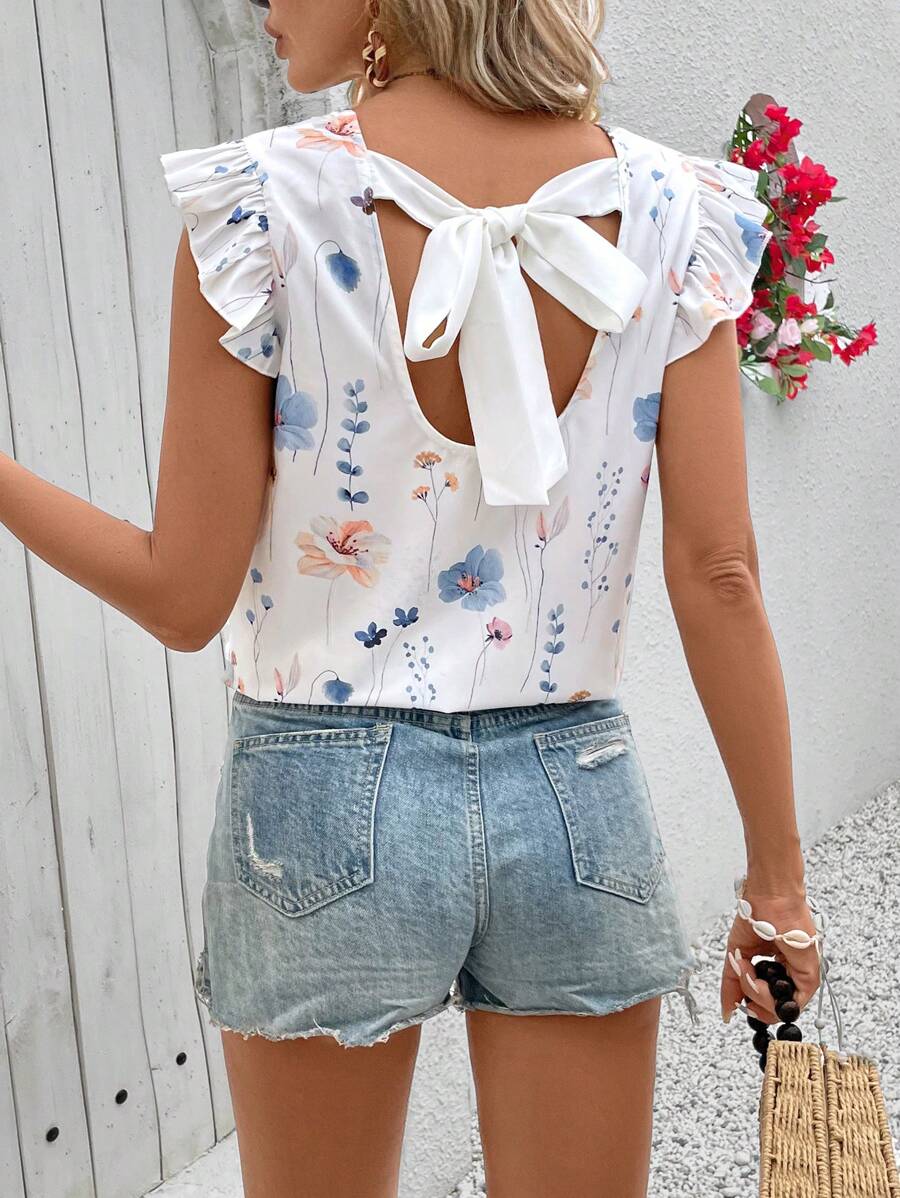 SHEIN VCAY Women's Casual Random Flower Print Simple Daily Shirt - White - View 1