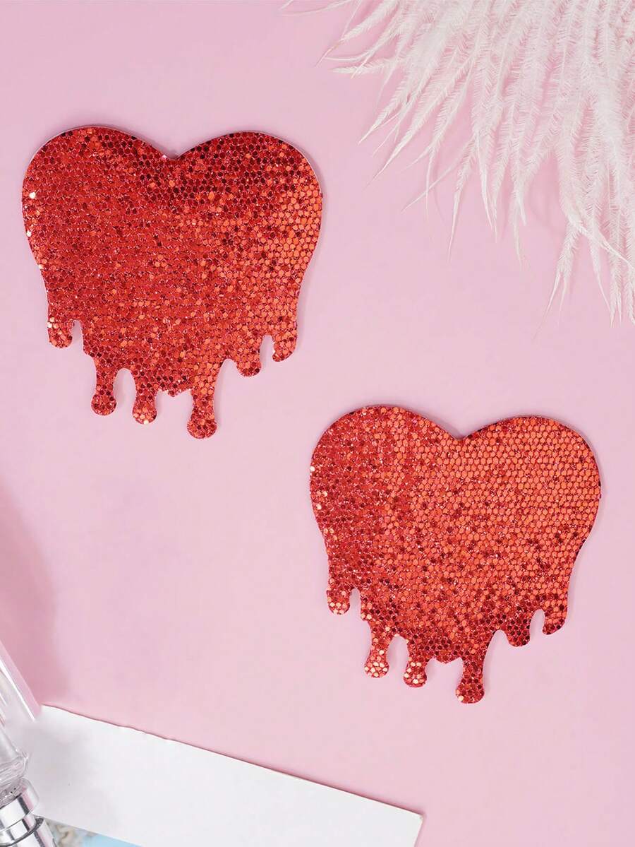 Accesorio de lencería para mujeres - Cubre pezones con forma de corazón brillante y de moda - Rojo - Ver 1