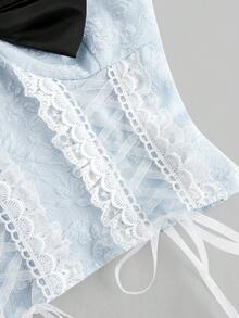 ROMWE Kawaii 女士蕾絲拼接荷葉邊蝴蝶裝飾色塊復古背心 - 藍色 - 查看 4