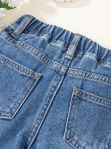 Baby Girl New Casual Fashion Retro Washed Denim Shorts - Dark Wash - View 3