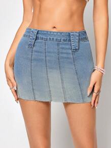 Summer Vintage Graded Slim Fit Mini Denim Mini Skirt - Medium Wash - View 1