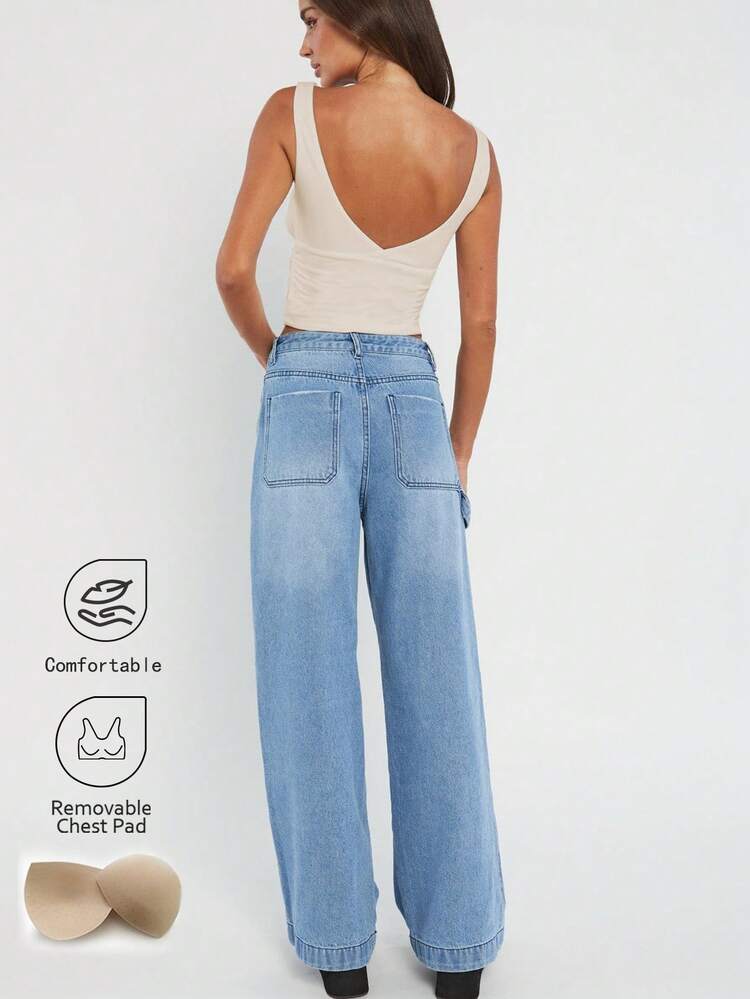 Women's Knitted Casual Short Crop Top, Slim Fit, For Daily Wear Women Tank Tops & Camis Bra Built-In Chest Pad Workout Tops