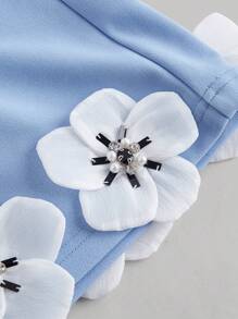 SHEIN MOD Solid Color 3D Flower Decorated Skirt - Blue - View 4