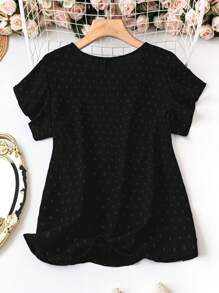 SHEIN LUNE Áo sơ mi hàng ngày đơn giản màu trơn cho nữ Plus Size - màu đen - Xem 2