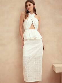 Anewsta Summer White Banquet Style Halter Neck Sexy Women's Dress - White - View 1