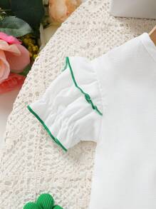 2pcs Baby Girls' Plaid Printed Short Sleeve Outfit Set - Green - View 5