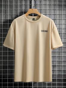 Manfinity Hypemode 男士卡通貓和字母圖案T恤 - 杏色 - 查看 3