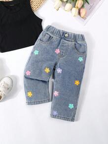 Jeans impresos de moda casual para bebé niña - Lavado ligero - Ver 1