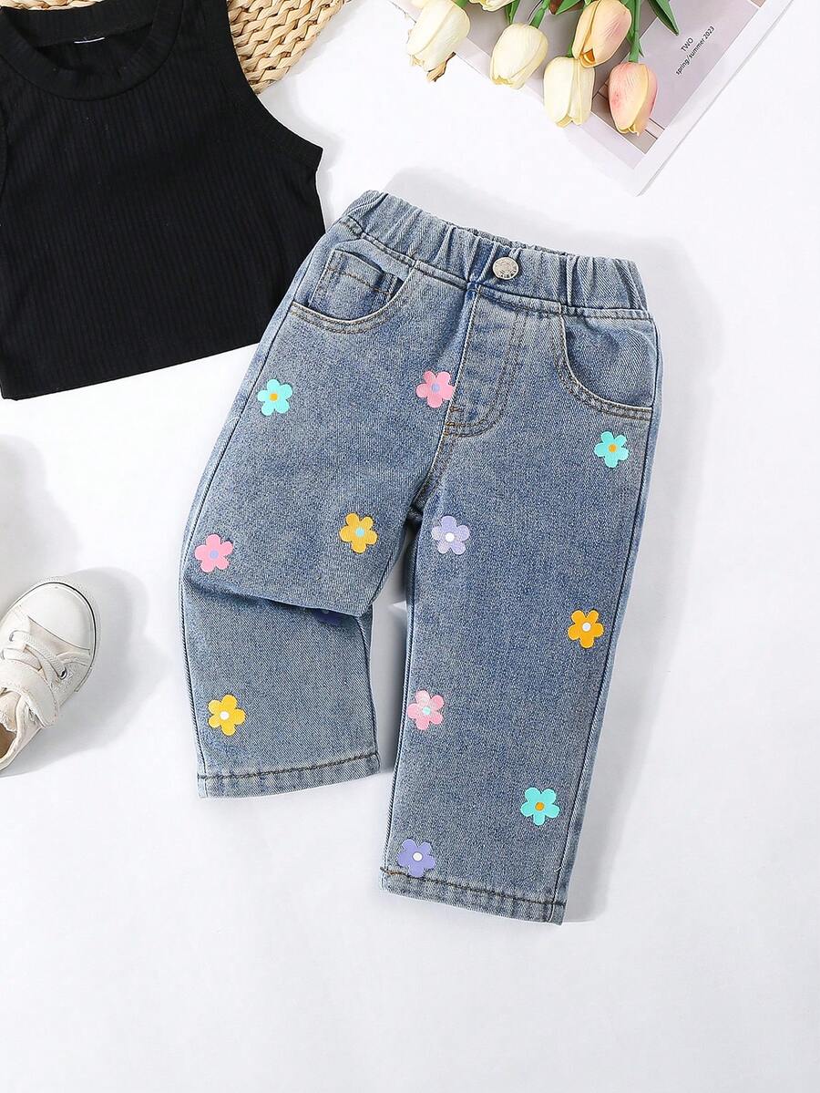 Jeans impresos de moda casual para bebé niña - Lavado ligero - Ver 1