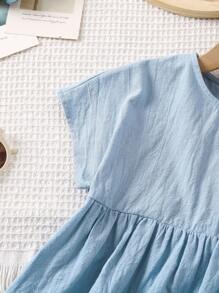 SHEIN LMoss Kids LMoss 年轻女孩 编织纯色宽松休闲圆领衬衫和领结 - 白色 - 查看 3