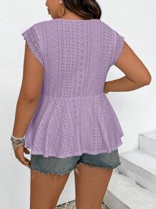 SHEIN Frenchy Plus Size Thêu Rỗng Mũ Tay Áo Đi Biển Mùa Hè Thường Ngày - Màu tím - Xem 2