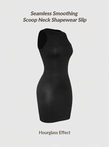 SHAPORA Seamless Scoop Neck Shapewear Slip Dress Body Shaper Bust& Butt Lifter-Tummy Waist Control - Black - View 3