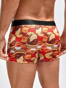Men Fashionable Boxer Shorts With Hamburgers, Fries, And Donuts Print