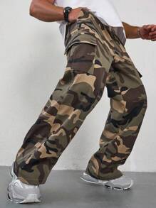 Manfinity LEGND Men Camo Print Flap Pocket Drawstring Waist Cargo Trousers - Multicolor - View 1