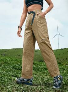 In My Nature 女性休閒戶外字母印花長褲 - 卡其色 - 查看 7