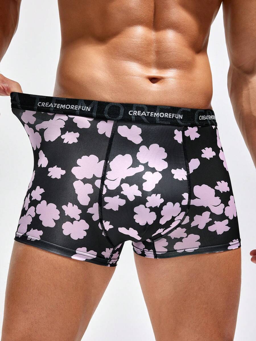 Men's Lucky Clover Print Alphabet Weave Belt Boxers