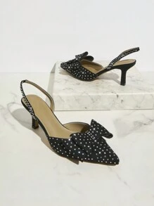 SHUZIA Damen elegante feminine Wildleder Mini Strass Pumps mit spitzer Zehenpartie und Kitten-Absatz, verziert mit Schleife - Schwarz - Übersicht 4
