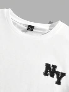 GENTILAND Men's 2pcs Knitted Letter Printed Crew Neck Short Sleeve T-Shirt & Casual Fit Shorts Set, Suitable For Daily Wear, Spring/Summer - Multicolor - View 4