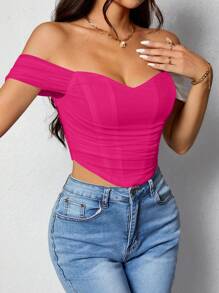 SHEIN PETITE 女士簡約純色露肩日常上衣