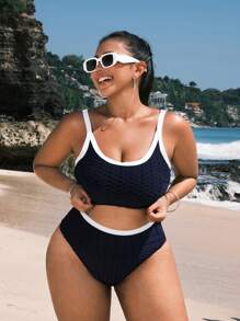 Swim SPRTY Juego de bikini de moda para mujeres de talla grande con ribete de contraste