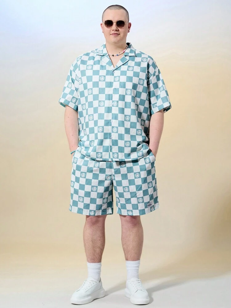 2pcs/Set Men's Plus Size Woven Printed Casual Shirt Set