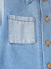 Bộ áo liền quần denim có thể đảo ngược thêu gấu dễ thương cho bé trai, thoải mái và mềm mại cho kỳ nghỉ - Rửa trung bình - Xem 6