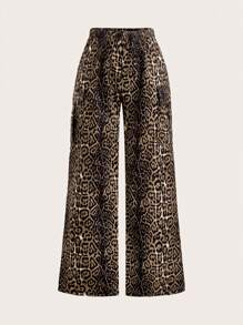 SHEIN Unity 女士印花闊腳休閒褲，有束繩腰的舒適版型