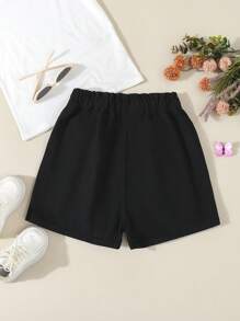 SHEIN Teen Girls' Butterfly Printed Paper Bag Waist Summer Casual Denim Shorts