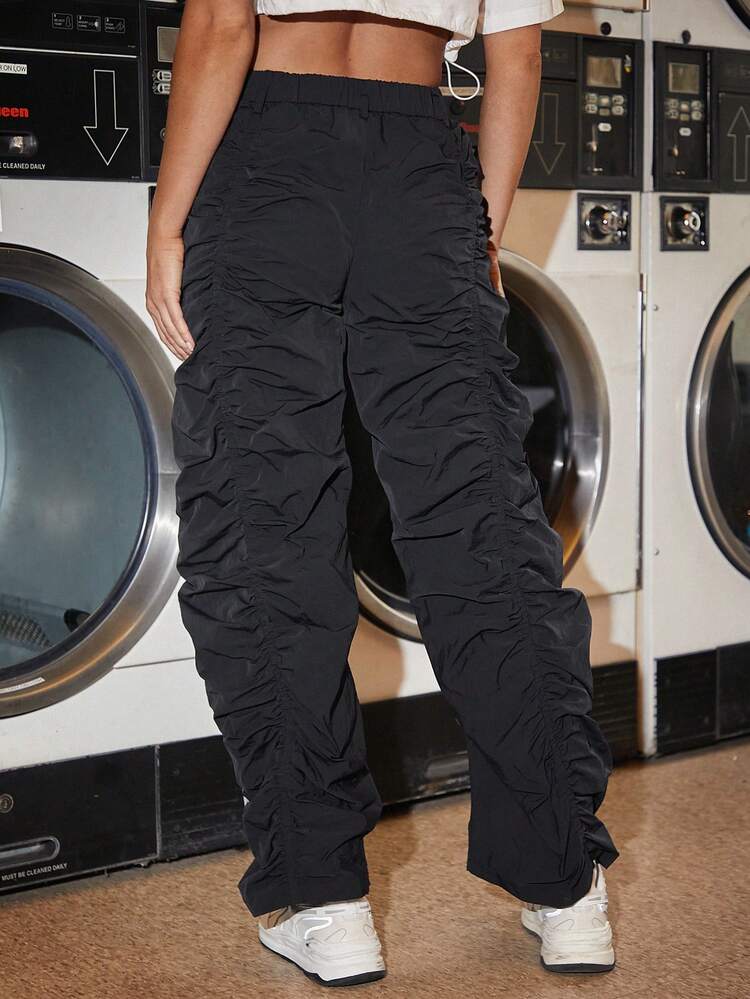 Women's Solid Color Pleated Straight Wide Leg Casual Pants