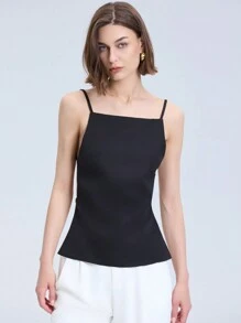 Camiseta sin espalda de unicolor de moda casual para mujer - Negro - Ver 1
