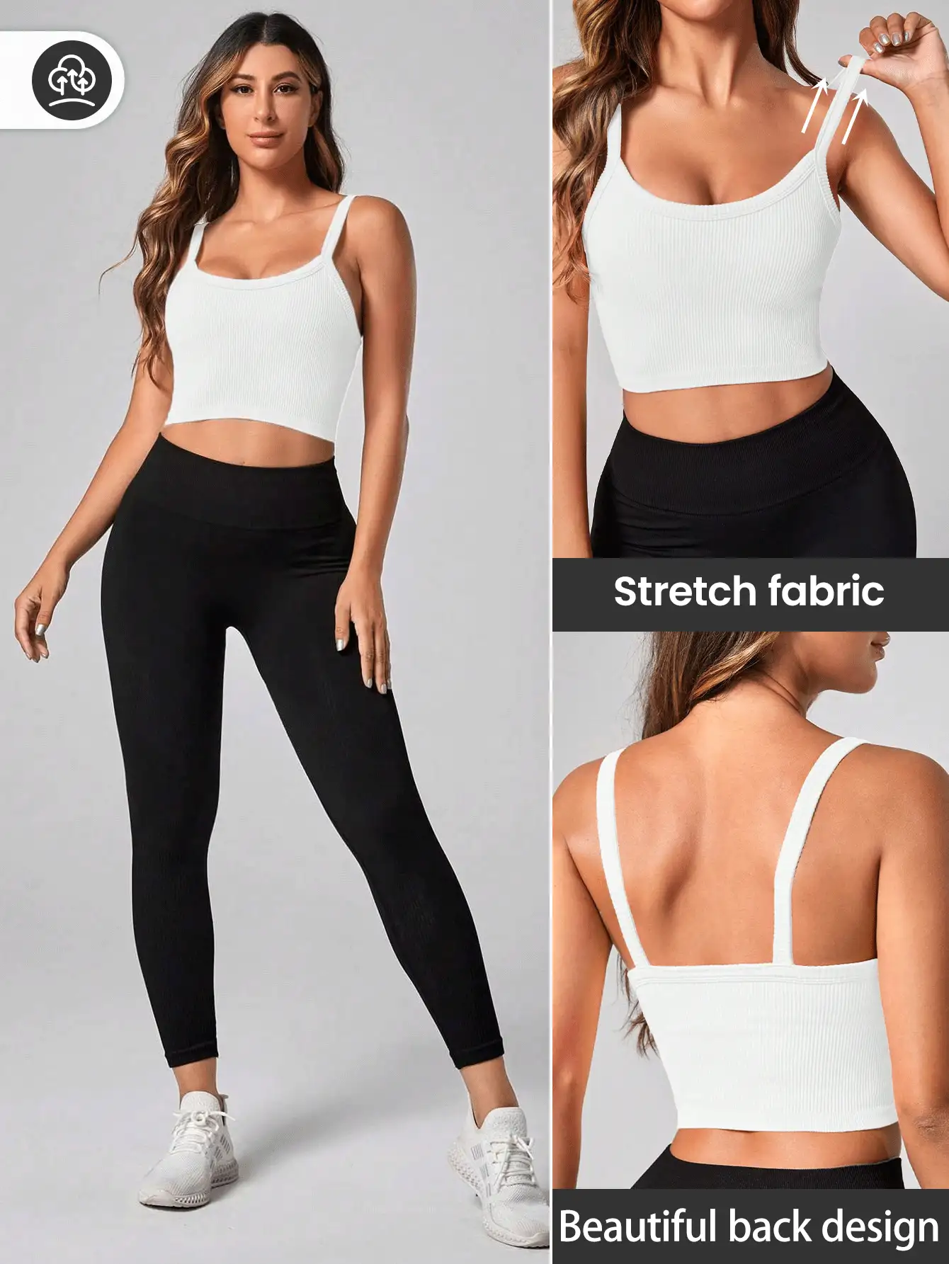 Easithlete Curved Hem Sports Tee Gym Top Workout Cami Top - White - View 5